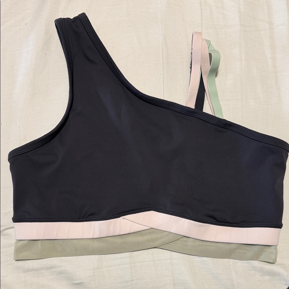 Fabletics Black and Pink Asymmetrical Sports Bra